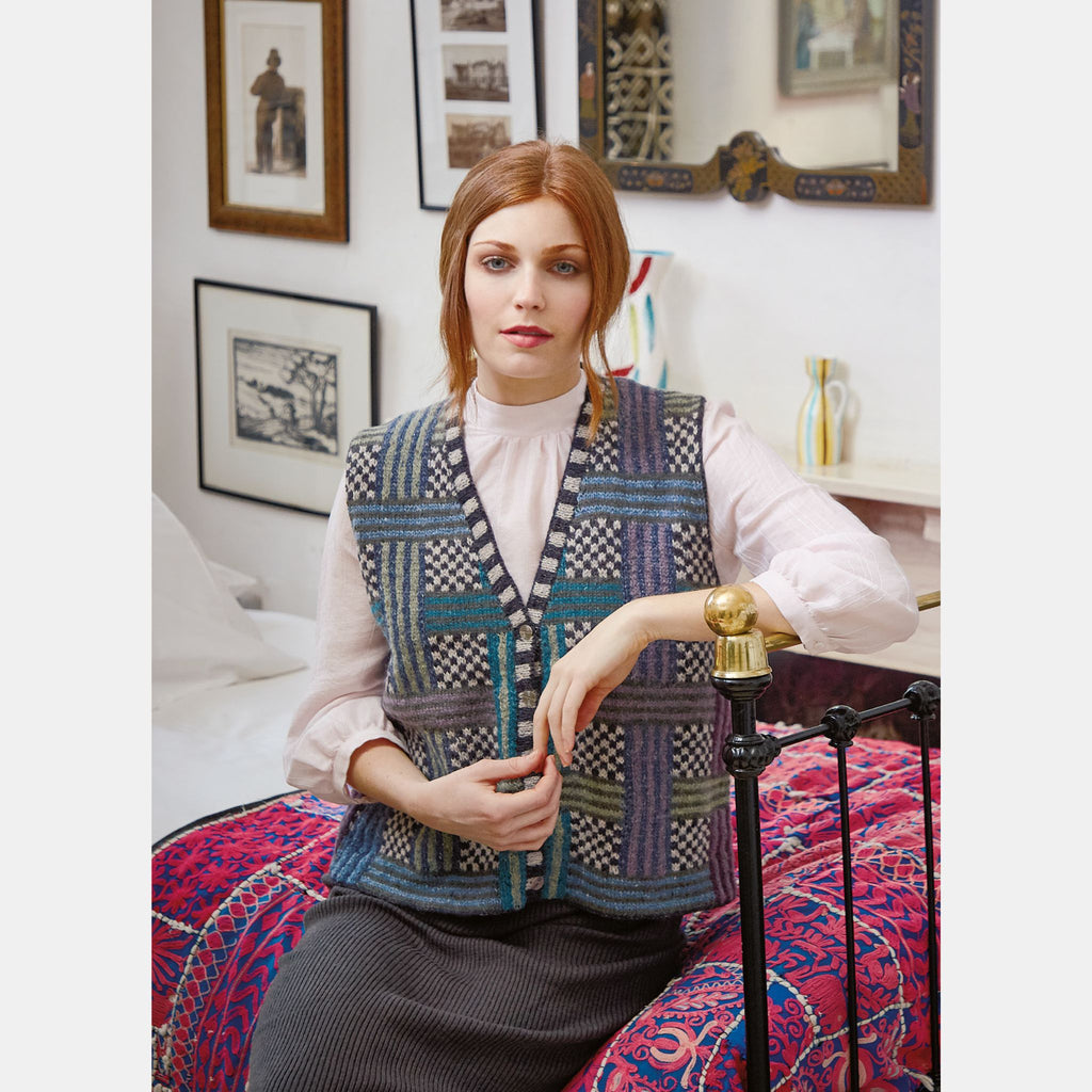 トップス sketch check tweed vest James Overcheck Tweed Gilet in Blue | Blarney