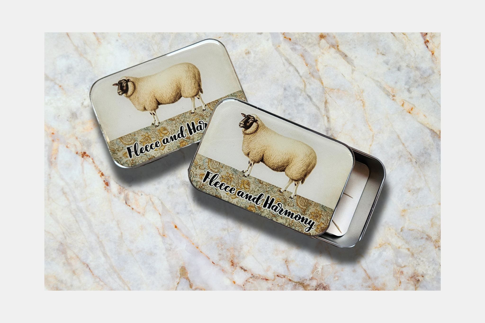 Fleece and Harmony Resin Sheep Notions Tin